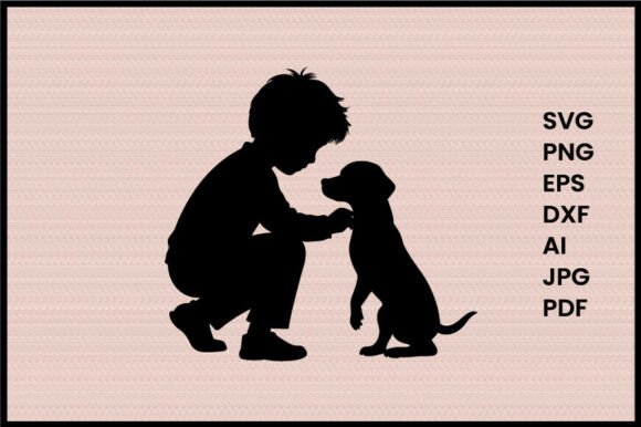 Child Playing with Puppy Illustration