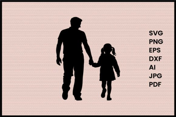 Father and Daughter Walking Illustration