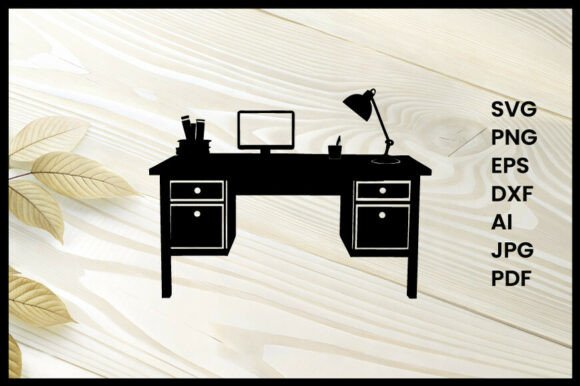 Office Desk Illustration Silhouette for Real Embroidery Projects